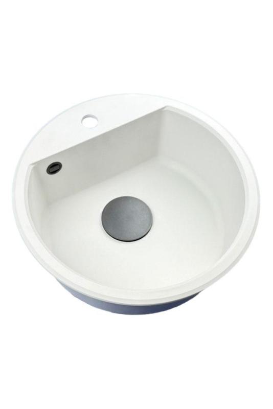 GraniteMy Bremen round granite sink 43 cm white, surface mount and undermount, with faucet hole bench and automatic black plug 1208971846.