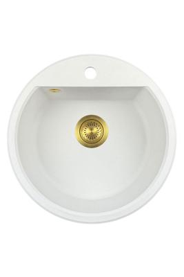 GraniteMy Bremenin pyöreä graniittiallas 43 cm valkoinen, päälle ja alle rakennettava, hanareiällä ja automaattisella kultaisella tulppalla 1208971848