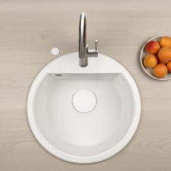 GraniteMy Bremen pyöreä graniittiallas 43 cm valkoinen, päälle asennettava ja alapuolinen, hanareiällä ja automaattisella valkoisella tulppalla 1208971850