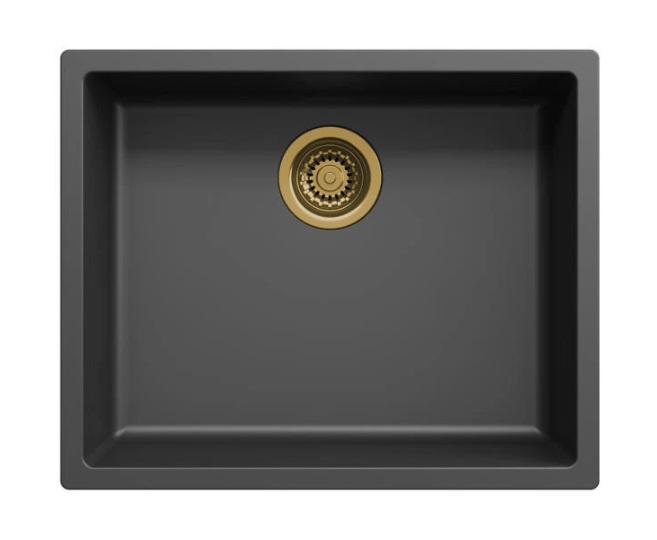 Ausmann Fibre -musta allas 50x40cm ala-, päälle- ja tasorakenteeseen automaattisella kultaisella tulppalla 1208971859