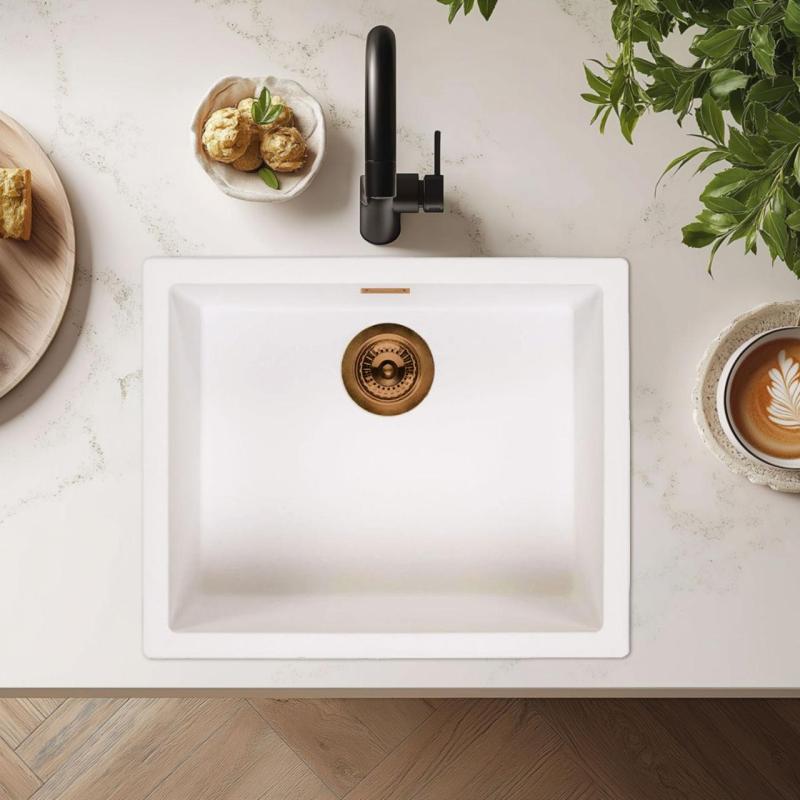 Ausmann Fibre white sink 50x40cm undermount, topmount and flush-mount with automatic copper plug 1208971900