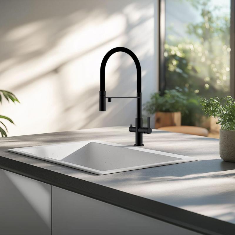 Ausmann Fiber white sink 50x40cm undermount, topmount and flush mount with automatic white plug 1208971903