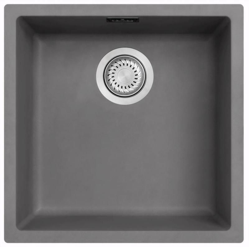 Ausmann Fibre concrete grey sink 40x40cm undermount, top mount and flush mount with automatic stainless steel plug 1208971910