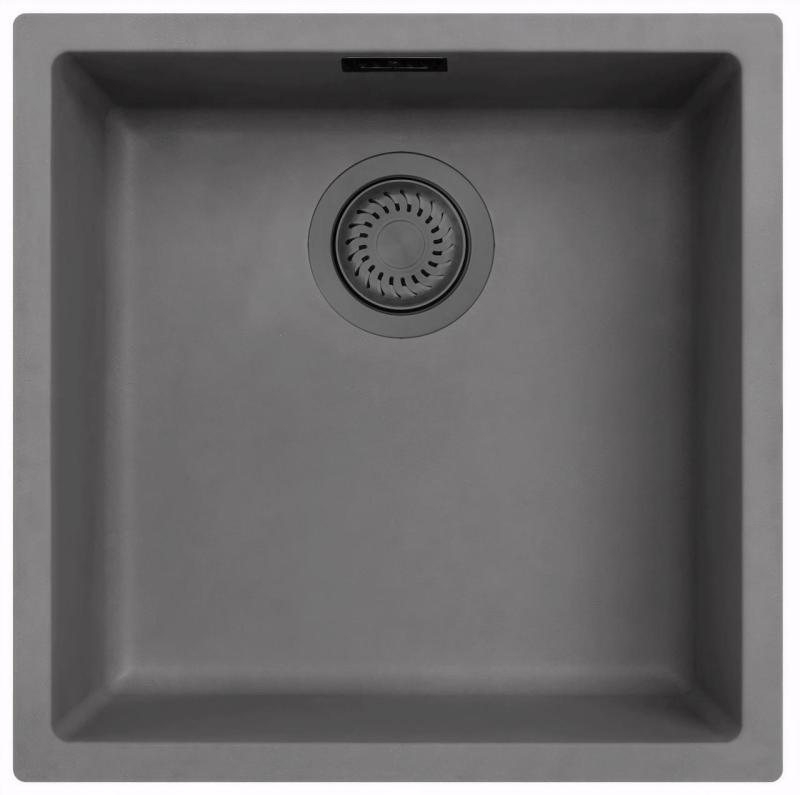 Ausmann Fiber concrete gray sink 40x40cm undermount, topmount and flush mount with automatic gun metal plug 1208971914