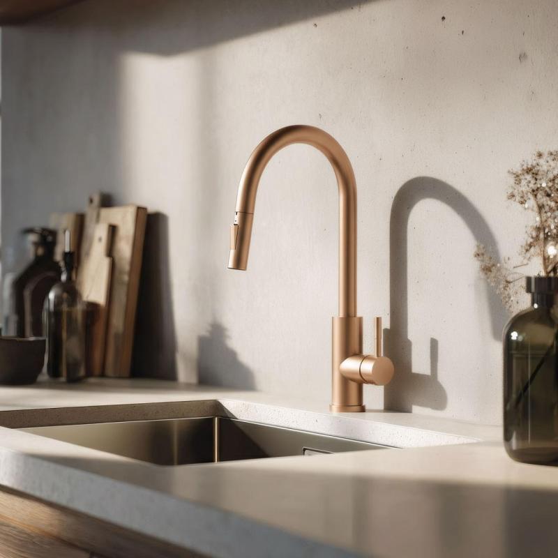 Pure.Sink Elite Steel Stream-S keittiöhana PVD-kupari irrotettavalla juoksuputkella PS8045-62