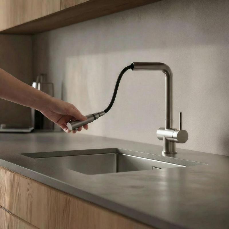 Pure.Sink Elite Steel Pulse-S kitchen faucet stainless steel with extendable spout and spray mode PS8500-02