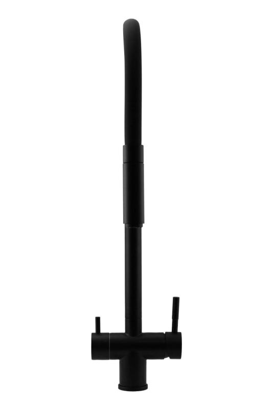 Pure.Sink Elite Steel Flex 3-tie Matta musta keittiöhana joustavalla ulostulolla ja suodatetulla vedellä PS8110-10