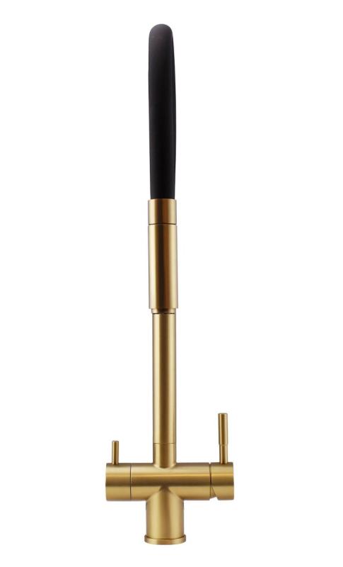 Pure.Sink Elite Steel Flex 3-tie PVD-harjattu kulta keittiöhana joustavalla ulostulolla ja suodatetulla vedellä PS8110-60