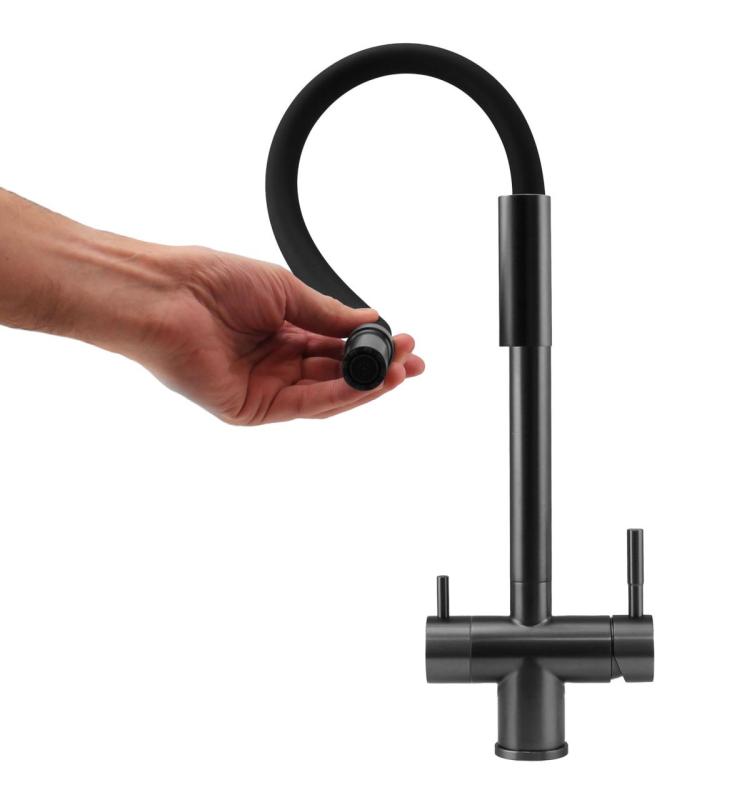 Pure.Sink Elite Steel Flex 3-tie PVD-aseen metalli keittiöhana joustavalla juoksutuksella ja suodatetulla vedellä PS8110-61