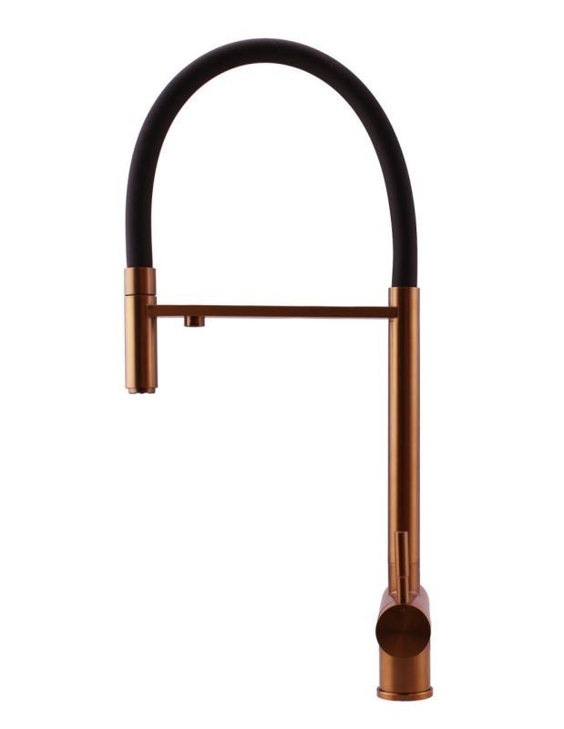 Pure.Sink Elite Steel Flex 3-tie PVD-kupari keittiöhana joustavalla ulostulolla ja Suodatettu Vesi PS8110-62