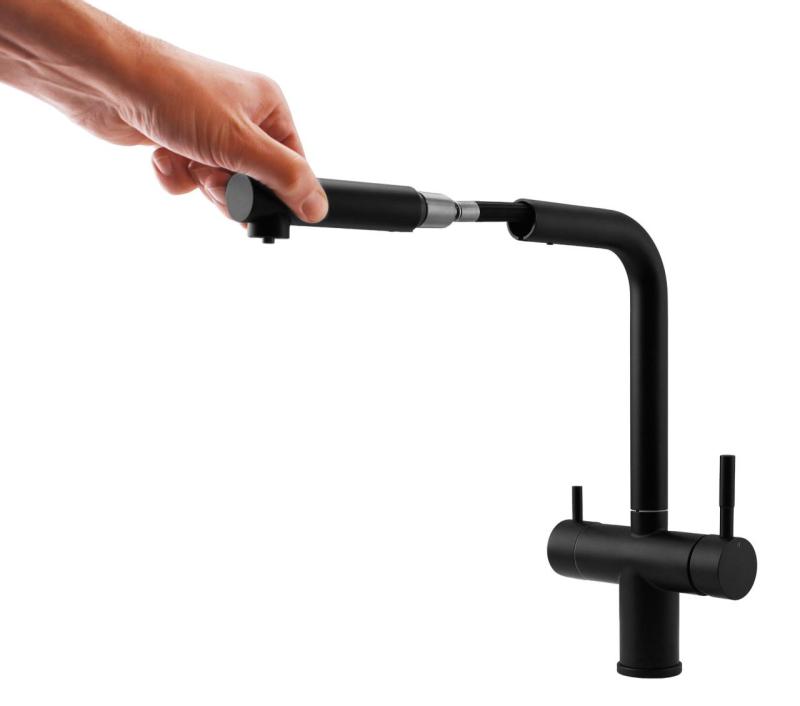 Pure.Sink Elite Steel Clear-S Mat musta 3-tie keittiöhana vedettävällä suuttimella ja suodatetulla vedellä PS8120-10