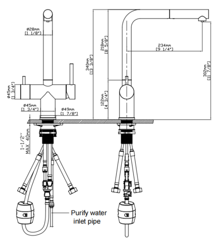 Pure.Sink Elite Steel Clear-S Mat musta 3-tie keittiöhana vedettävällä suuttimella ja suodatetulla vedellä PS8120-10