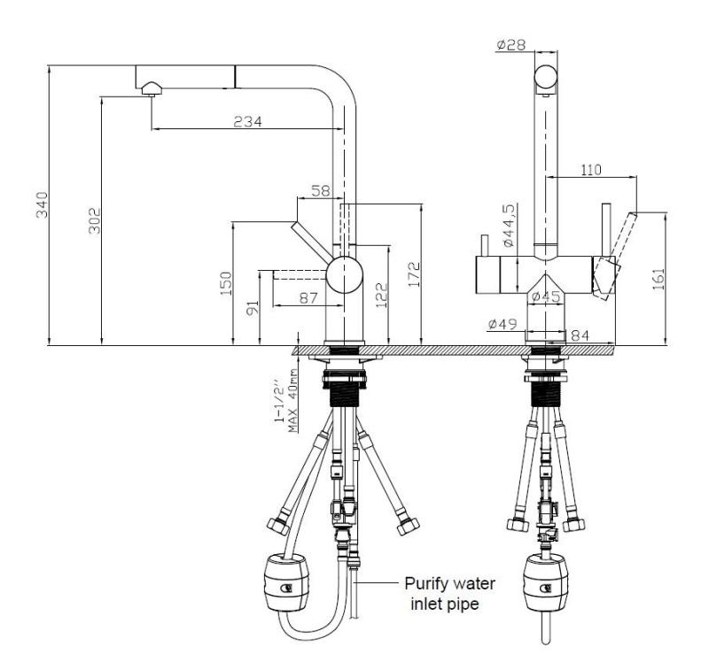 Pure.Sink Elite Steel Clear-S PVD-kiväärimetalli 3-tie keittiöhana vetäytyvällä ulostulolla ja suodatetulla vedellä PS8120-61