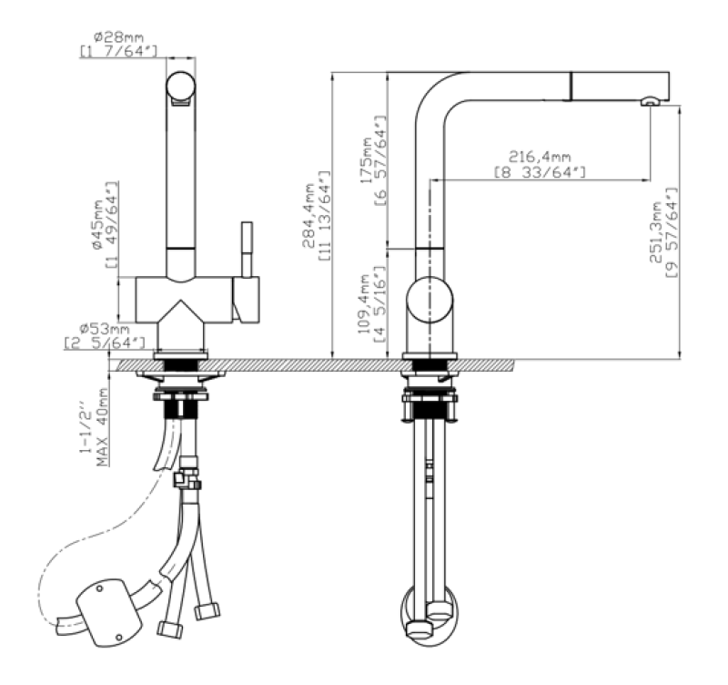 Pure.Sink Elite Steel Pulse-S keittiöhana PVD-harjattu kulta, ulosvedettävällä juoksuputkella ja suihkutoiminnolla PS8500-60
