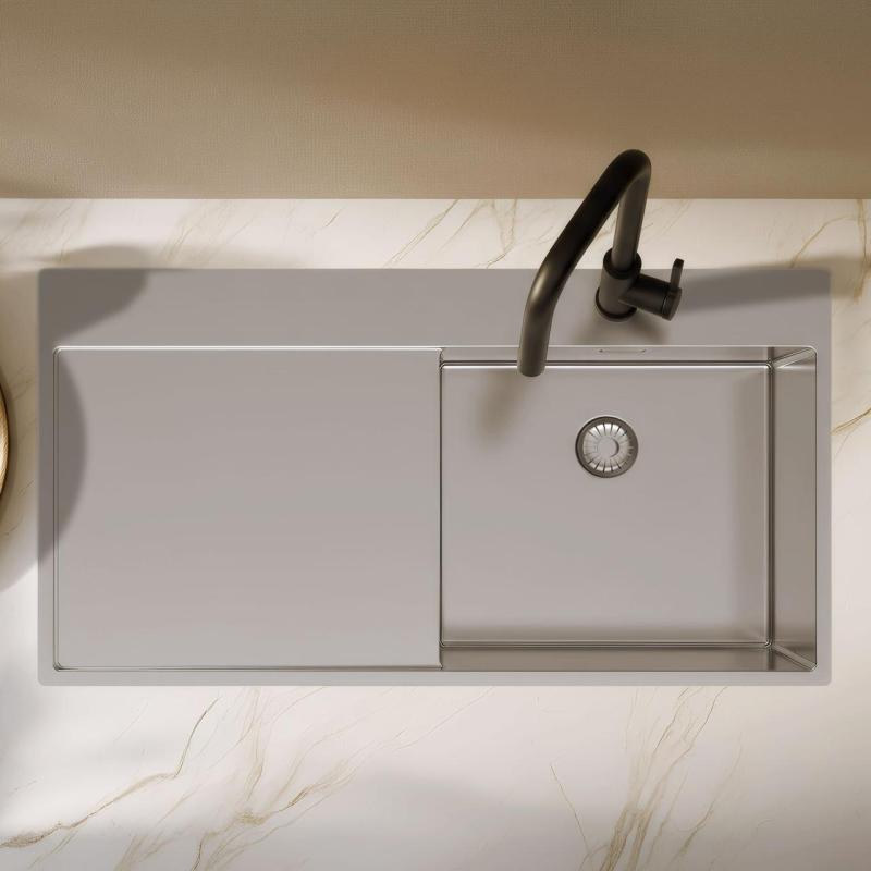 Pure.Sink Exclusivo Stainless steel sink with draining board 100x52 cm Tapwing right PEX47100RT-02