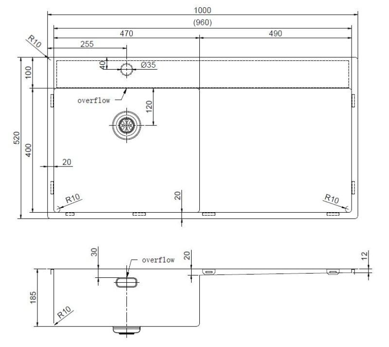 Pure.Sink Exclusivo Stainless steel sink with drainer 100x52 cm Tapwing left PEX47100LT-02