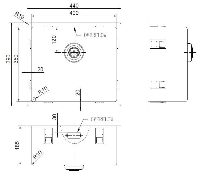 Pure.Sink Exclusivo Erityinen 35 cm pitkä ruostumattomasta teräksestä valmistettu pesuallas 40 x 35 cm, 10 mm:n säde PEX4035-02