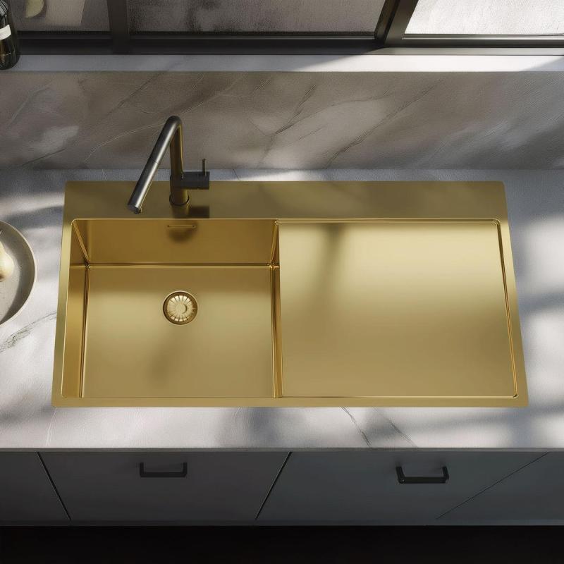 Pure.Sink Exclusivo Gold sink with drainer 100x52 cm Left-hand tap wing PEX47100LT-60