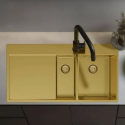 Pure.Sink Exclusivo Kultaisenvärinen 1,5  tiskialtaan ja tippualtaan 100x52 cm Hana oikealla PEX3418100RT-60