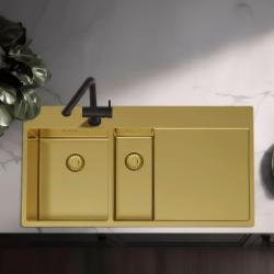 Pure.Sink Exclusivo Kultaisenvärinen 1,5  tiskialtaan ja tippualtaan 100x52 cm Hana vasemmalla PEX3418100LT-60