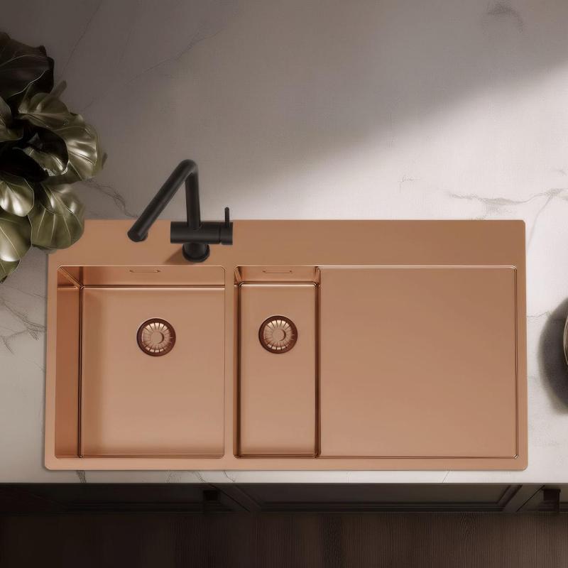 Pure.Sink Exclusivo Kupari 1,5  tiskialtaan ja tippualtaan 100x52 cm Hana vasemmalla PEX3418100LT-62