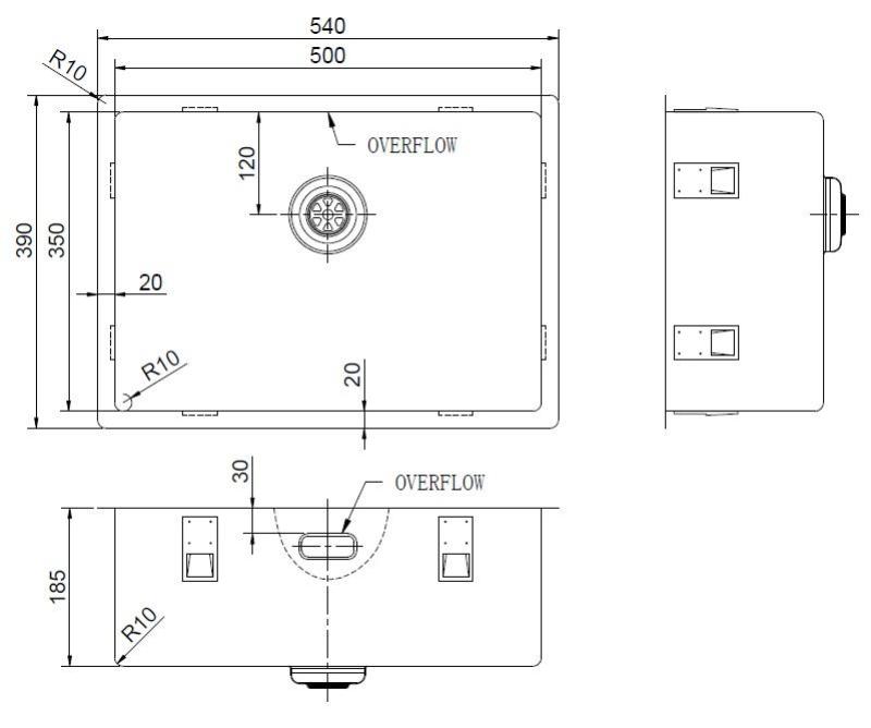 Pure.Sink Exclusivo Erityinen 35 cm pitkä kuparinen pesuallas 50 x 35 cm, 10 mm:n säde PEX5035-62