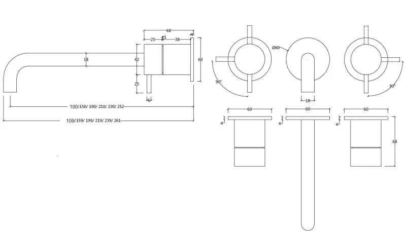 Waterevolution Flow 3-reikäinen upotettava pesuallashana PVD valkokulta, ulostulo 15 cm T1163FWGE-15