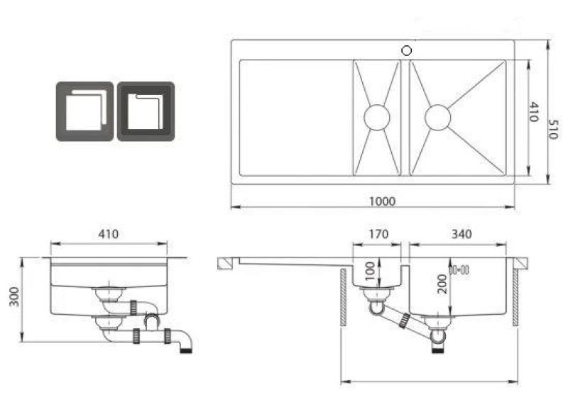 OUTLET Ausmann Oder Blue 1,5 ruostumattomasta teräksestä valmistettu allas 100x51 cm taso- ja päällirakenteella sekä valutusosalla 1208957127