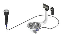 Pure.Sink Universal Ruostumaton teräsviemärisetti, jossa painonappihana tulpalla sekä suorakulmainen ja pyöreä ylivuoto WSTAUT-02