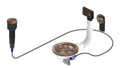 Pure.Sink Universal Kupari viemärisetti, jossa painonappihana tulpalla sekä suorakulmainen ja pyöreä ylivuoto WSTAUT-62