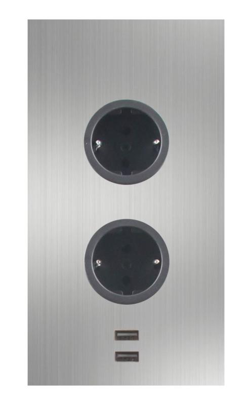 Indux Corner Energiasäiliö, jossa 2 pistorasiaa, maadoitus ja 2 x USB-laturi, ruostumaton teräs 1208972296