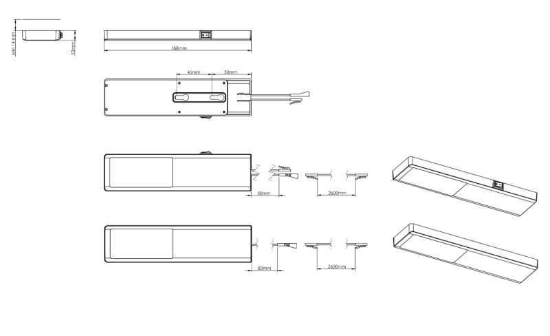 Indux Nivo Keittiön LED-valosarja 3x3 W, keskuskatkaisimella, alumiininen ulkonäkö 1208972334