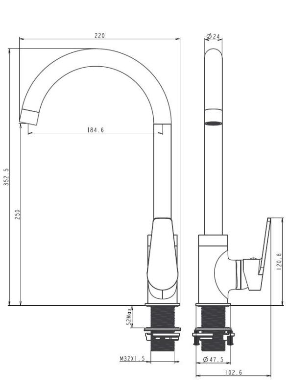 Aquanello Casa Kromi Yhden vivun keittiöhanat CR-1201-CS