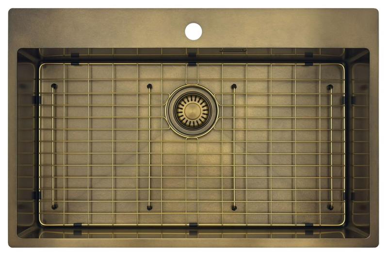 Pure.Sink Luxion Suuri PVD-antiikkipronssinen pesuallas 78x50 cm Tapwing, hanankolo ja pohjarakenne PLX7850T-64