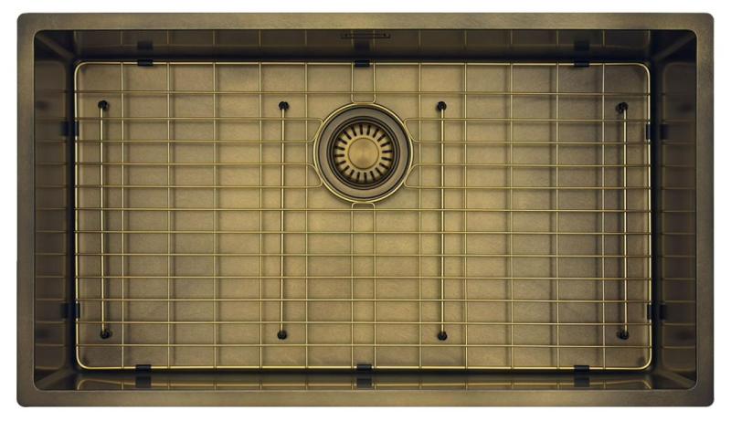 Pure.Sink Luxion Suuri PVD-antiikkipronssinen pesuallas 74x40 cm, alakaappi, tasoasennus ja pinta-asennus pohjarakenteella PLX7440-64