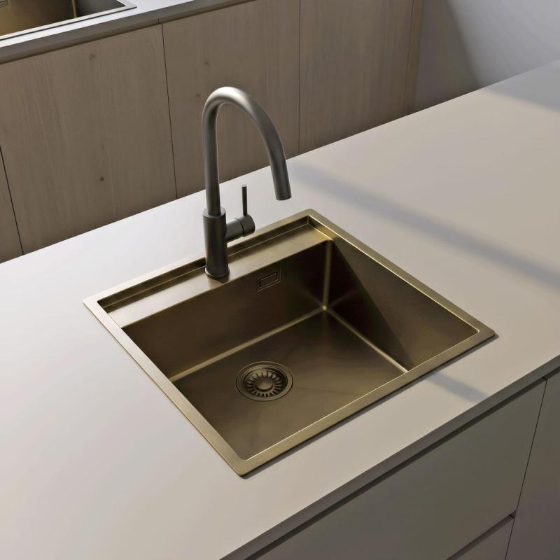 Pure.Sink Luxion PVD Antiikki Pronssinen pesuallas 51x50 cm Tapwing, hananreikä ja pohjarakenne PLX5150T-64