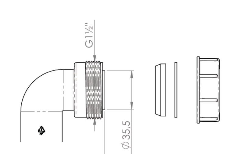 Pure.Sink UK-sifonikulmasarja mutterilla ja tiivisteillä 40 mm WSTSUK-32