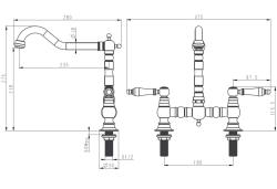 Aquanello Heritage Manor Klassinen keittiö, nostalginen silta-hanamalli, ruostumaton teräs, valkoinen vipu, NB-0010-HM