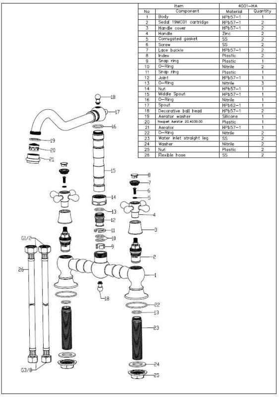 Aquanello Heritage Ascot Klassinen keittiö, nostalginen silta-hanamalli, pronssi, ristivivulla, BN-0011-HA
