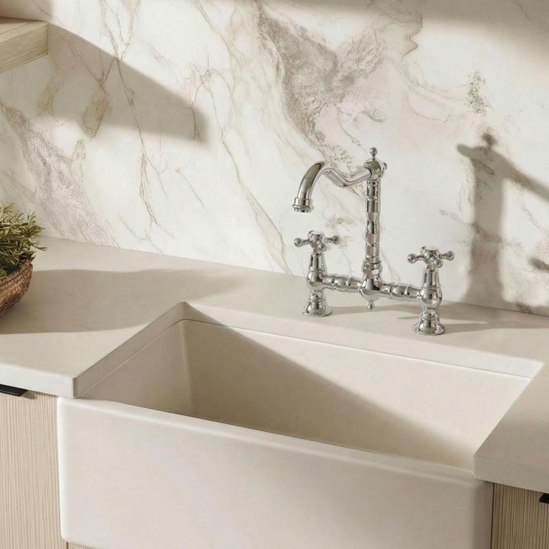 Aquanello Heritage Ascot Klassinen keittiö, nostalginen silta-hanamalli, kromi, ristivivulla, CR-0011-HA