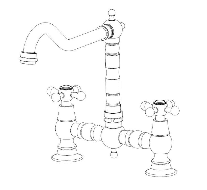 Aquanello Heritage Ascot Klassinen keittiö, nostalginen silta-hanamalli, kromi, ristivivulla, CR-0011-HA