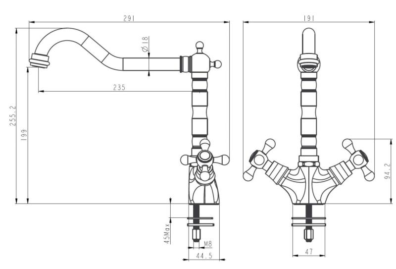 Aquanello Heritage Ascot Klassinen keittiö Nostalginen keittiöhanan kromi, kulmikas juoksuputki CR-4002-HA