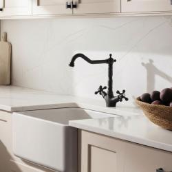 Aquanello Heritage Ascot Klassinen keittiö: nostalginen keittiöhanan, musta, kulmikas juoksuputki, BL-4002-HA