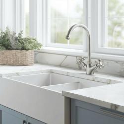 Aquanello Heritage Ascot Klassinen keittiö Nostalginen keittiöhanan ruostumaton teräs, pyöreä suutin NB-4003-HA