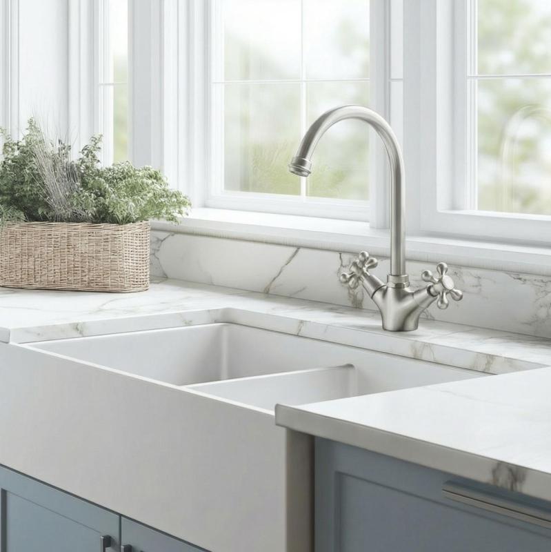 Aquanello Heritage Ascot Klassinen keittiö Nostalginen keittiöhanan ruostumaton teräs, pyöreä suutin NB-4003-HA