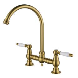 Aquanello Heritage Manor Klassinen keittiö, nostalginen silta-tyylinen keittiöhanan, pronssi, valkoisella vivulla ja pyöreällä suuttimella BN-4001-HA