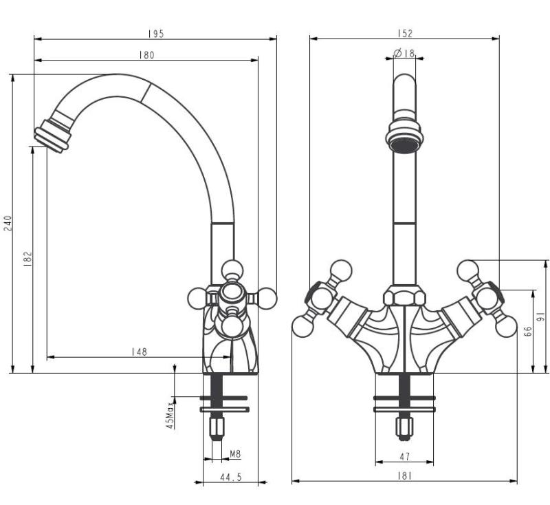 Aquanello Heritage Ascot Klassinen keittiö Nostalginen keittiöhanan musta BL-4004-HA