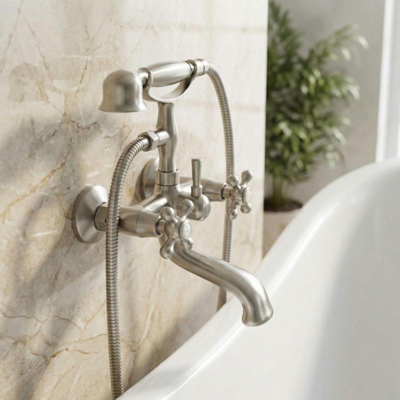 Aquanello Heritage Ascot Klassinen seinäasennettava kylpyhuonehanat, ruostumaton teräs, käsisuihku NB-3002-HA