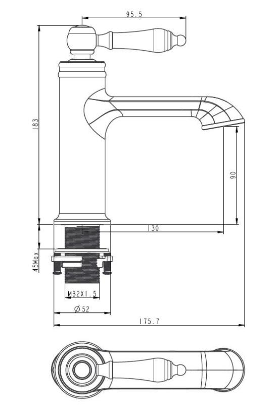 Aquanello Heritage Manor Klassinen nostalginen pesuallashana kromi CR-1001-HM