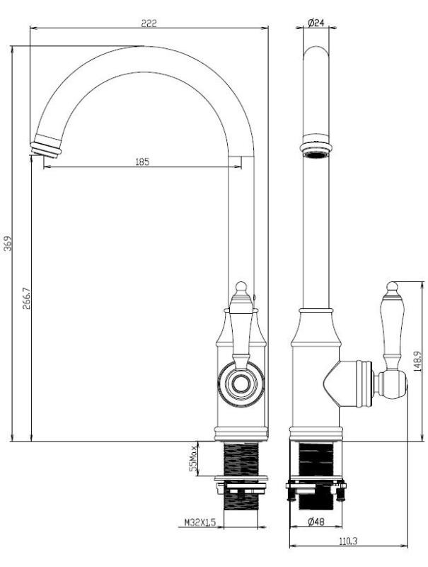 Aquanello Heritage Manor Klassinen keittiö Nostalginen keittiöhanat Kromi CR-9001-HM